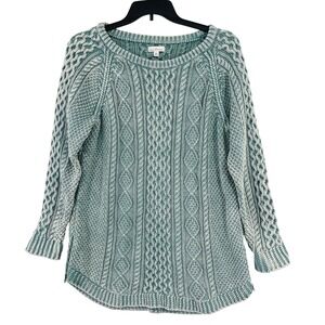 L.L. Bean Signature Coastal Fisherman Sweater Size XL Teal Pastel Cable Knit